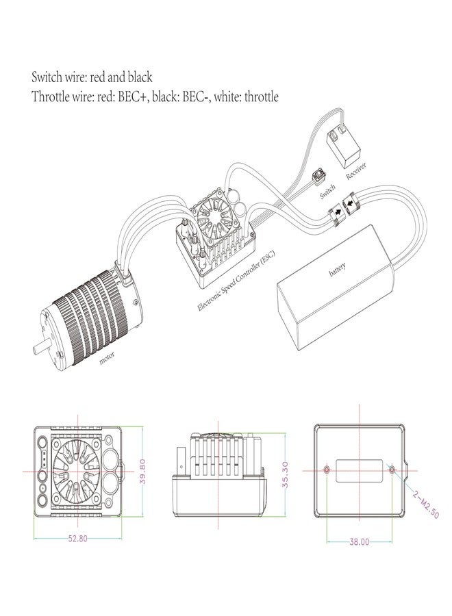 أكس سي وحدة تحكم إلكترونية بدون فرش XC C10 بدون حساسات لسيارات التحكم عن بعد، بطارية ليبو 2-4S، تيار مستمر 120 أمبير، 4-6 أمبير، 6.0/7.4 فولت BEC، مناسبة لشاحنات 1/10 القصيرة، سيارات مونستر على الطرق الممهدة والوعرة (XT 60) - Image 2